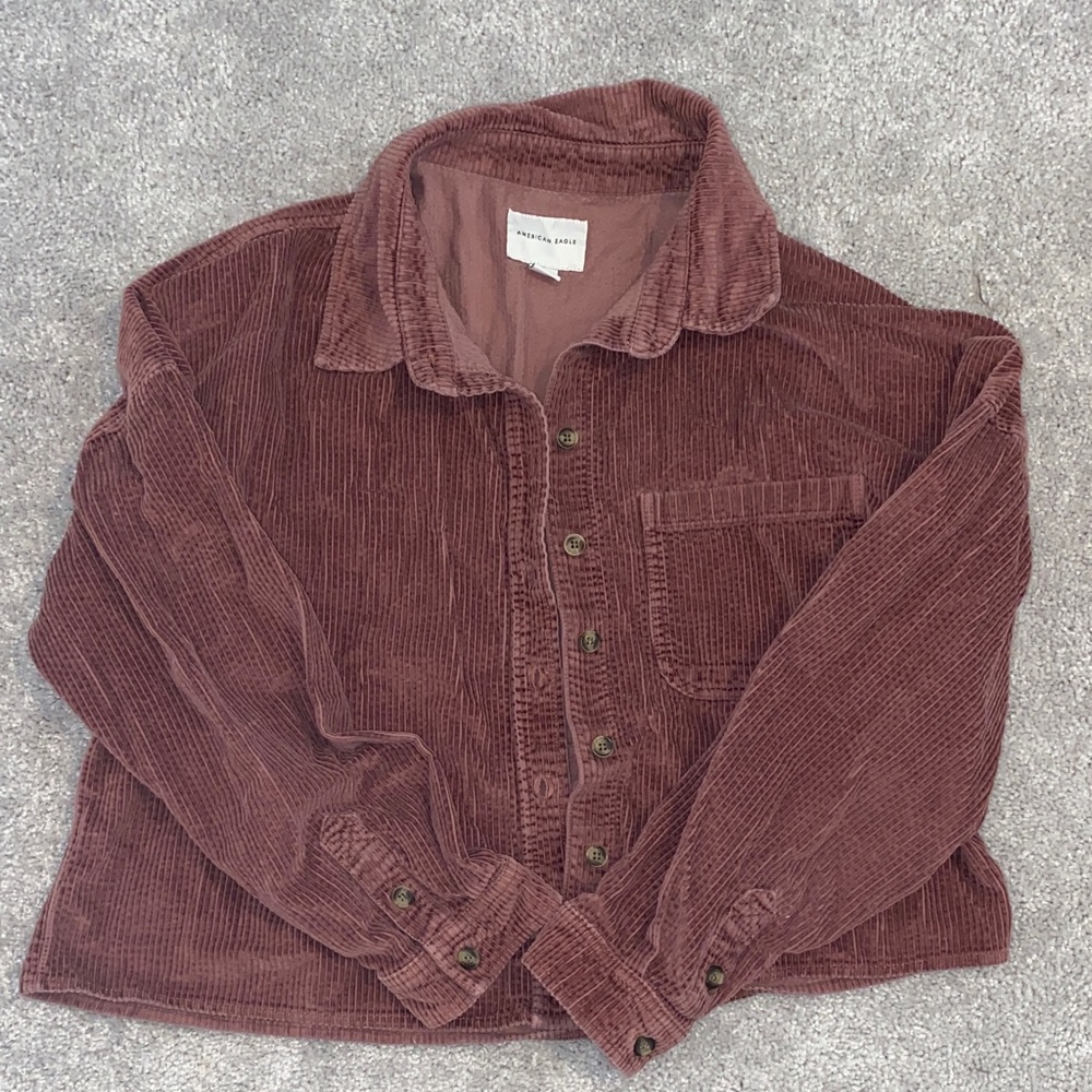 American Eagle Mauve Corduroy Cropped Shirt